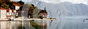 Village Perast on coast of Boka Kotor bay - Montenegro - nature and architecture background, popular travel destination in Europe