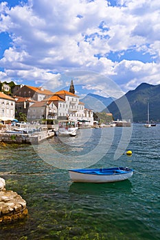 Village Perast on coast of Boka Kotor bay - Montenegro