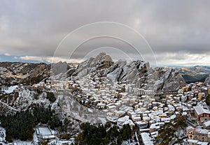 village of Pietrapertosa in the piccolo Dolomiti region of southern Italy in winter