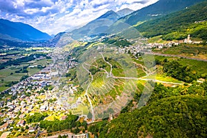 Village of Poggiridenti aerial view, Province of Sondrio