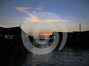 Village on poles in the sea in Malaysia