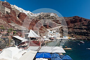 Village and Port of Amoudi in Santorini Greece