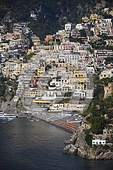 The village of Positano overlooks the sea. Italy