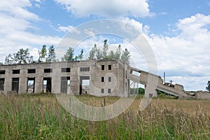 The village of Rantsevo, Kuvshinovsky district, Tver region, Russia. Boiler room. Closed and destroyed boiler house building .