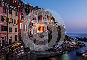 Village of Riomaggiore in Cinque Terre Illuminated at Night