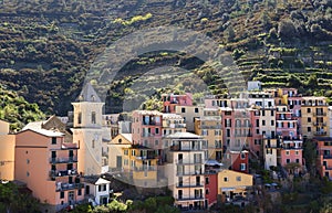 Village of Riomaggiore, Cinque Terre, on the Mediterranean Coastline