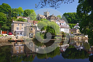 Village on river bank in Knaresborough, UK