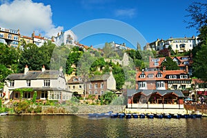 Village on river bank in Knaresborough, UK