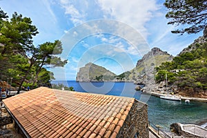 Village Sa Calobra on the shore of the Mediterranean sea. Island Majorca, Spain.