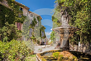 Village of Saignon with fountain in the Luberon, Provence, France