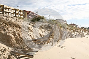 Village sand dune beach Lacanau with building city