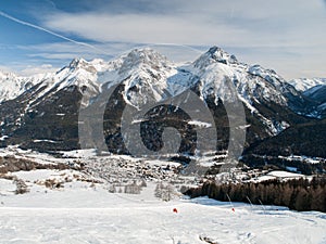 The village Scuol in Swiss Alps