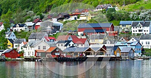 Village and Sea in Geiranger fjord, Norway