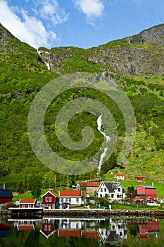 Village and Sea view on mountains in fjord,