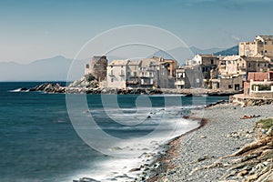 Village and shingle beach of Erbalunga in Corsica