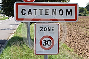 village sign of village Cattenom, Limit 30 zone