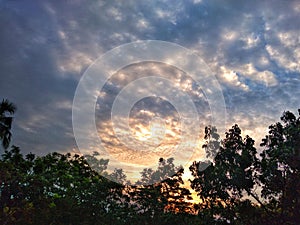 A village sky at the time of sunset