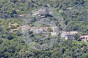 Village on the slope of Mount Athos, Chalkidiki, Greece in summer