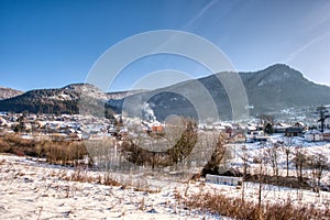 Village in slovakia in mountains ruins covered with snow, slovakia Valaska Dubova