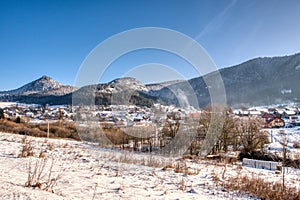 Village in slovakia in mountains ruins covered with snow, slovakia Valaska Dubova