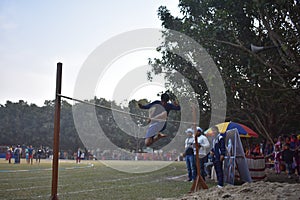 Village Sports Boy Play High Jump in Playground