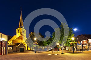 Village square in Zoeterwoude-dorp during dusk. A small town in