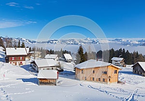 Village of Stoos in the Swiss canton of Schwyz in winter