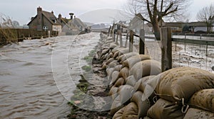 A village surrounded by sandbags and barriers a desperate attempt to hold back the everrising tide