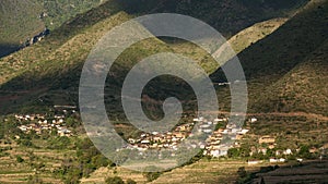 The village, terrace fields,and the green mountain