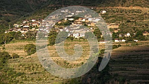 The village, terrace fields,and the green mountain