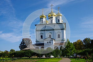 Village Teryaevo, Volokolamsk district, Moscow region, Russia - September, 2020:  Iosifo-Volotsky monastery, Assumption cathedral