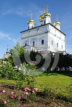 Village Teryaevo, Volokolamsk district, Moscow region, Russia - September, 2020:  Iosifo-Volotsky monastery, Assumption cathedral