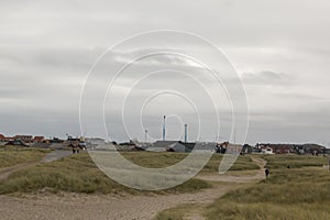 The village Thyboroen in Denmark seen from the Beach