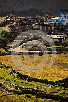 Village in Tibetan landscape