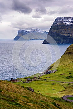 Village of Trollanes on the island of Kalsoy in Faroe Islands, Denmark