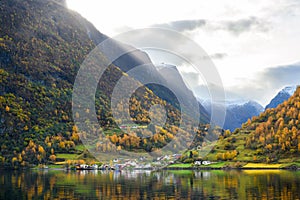 The village of Undredal is a small village on the fjord. Aurlandsfjord West coast of Norway