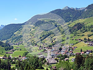 Village of Unterwasser in the Thur River valley and in the Obertoggenburg region - Canton of St. Gallen, Switzerland / Schweiz