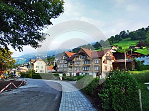 Village of Unterwasser in the Thur River valley and in the Toggenburg region