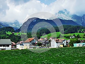 Village of Unterwasser in the Thur River valley and in the Toggenburg region