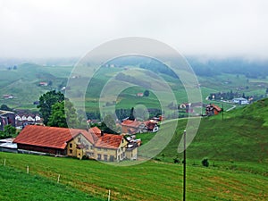 The village of UrnÃ¤sch Urnaesch or Urnasch in the valley of the river of the same name - Canton of Appenzell Ausserrhoden