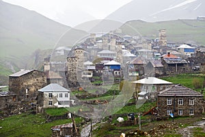 Village Ushguli in Upper Svaneti in Georgia