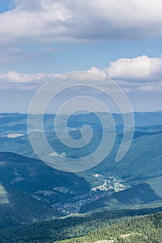 The village in the valley of the Carpathian Mountains