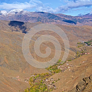 Village in the valley of High Atlas Mountains in Morocco