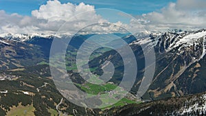 Village in valley and mountain in Alps