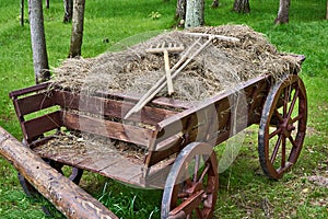 Village wagon with hay and rake
