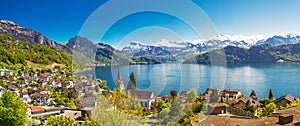 Village Weggis on lake Lucerne in Swiss Alps near Lucerne city