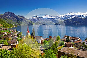 Village Weggis on lake Lucerne in Switzerland