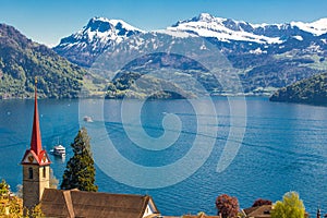 Village Weggis on lake Lucerne in Switzerland