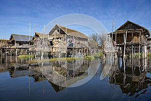 village of Ywama on an island on Inle lake. in Myanmar