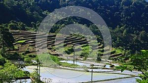 Villages and fields at the foot of the mountain